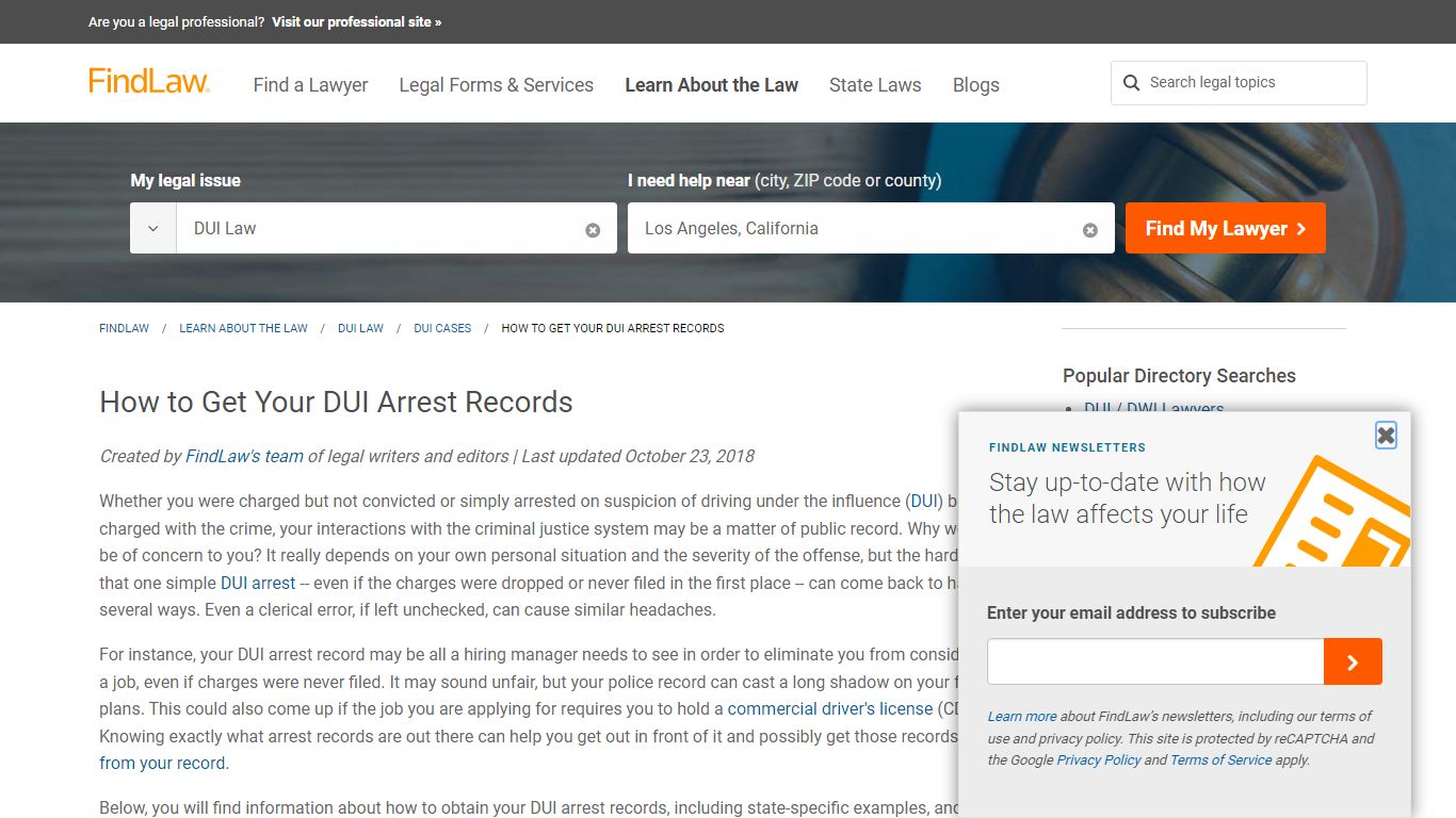 How to Get Your DUI Arrest Records - FindLaw